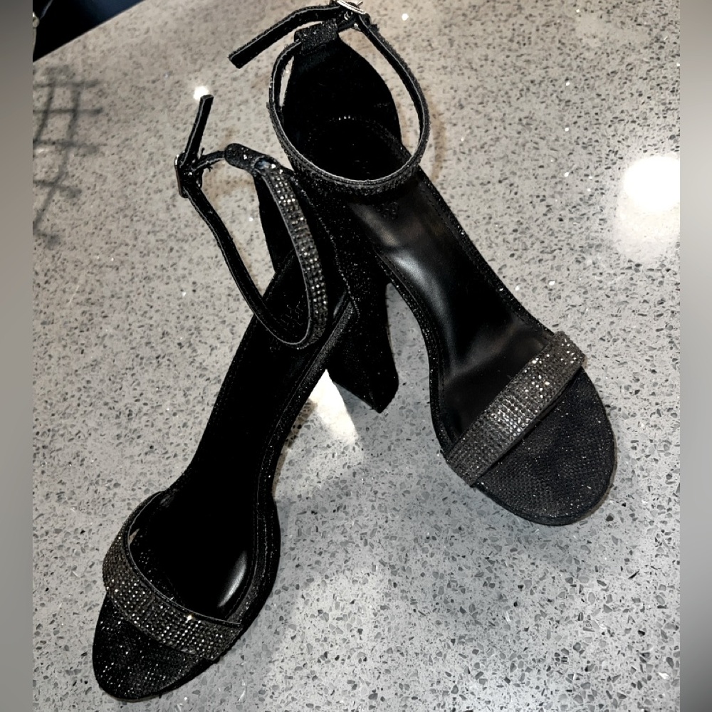 Black Sparkle Block Heels